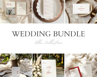 Red Heart Wedding Bundle, Minimalist Wedding Large Bundle, Modern Elegant Wedding Template Bundle, Editable Wedding Sign Template Set