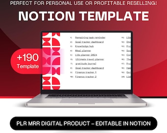 190+ PLR MRR Notion Templates - Ultimate Productivity Bundle - Goal Trackers, Finance Planners, Life Organizers - Instant Download