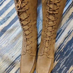 Vintage suède sleehakken met veters, leren laarzen, vintage laarzen