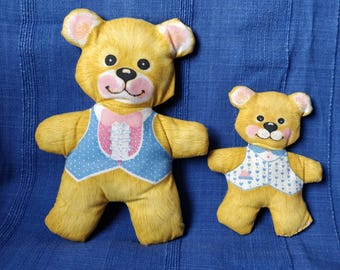 Vintage 80s plush bears Goldilocks and The three Bears soft toy Fabric cut out panel