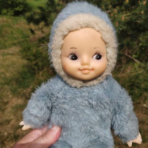 Soft Vintage Doll in a Fur Coat USSR GDR plush toy nice gift nostalgia