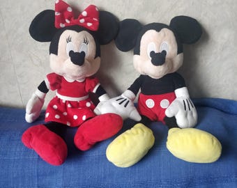Vintage Mickey and Minnie Mouse plush toys set of two Disney characters cartoon gift