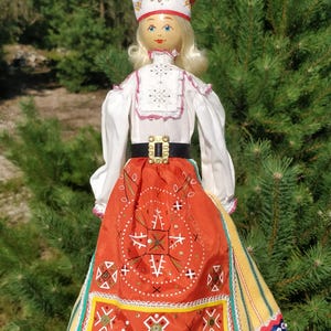 Wooden national souvenir doll vintage Estonia folk doll national costume collection