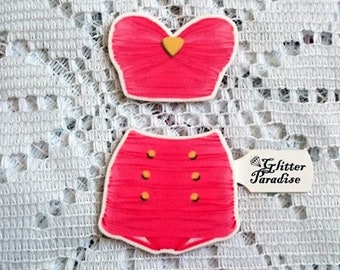 Retro High Waist Heart Set Pink - Brooch Set - Retro Swimsuit - Vintage Sleaze - 1950s - 50s Bathsuit - Vintage Summer - Glitter Paradise®