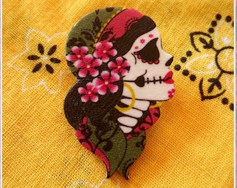 Gypsy Sakura - Brooch - Dia de Los Muertos - Calavera - Day of The Dead - Muerta - Sugar Skull - Mexican Folk - Frida - Glitter Paradise®
