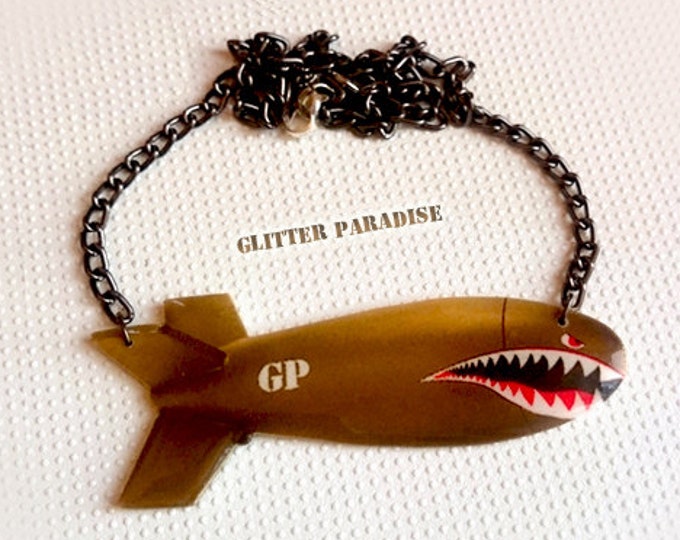 Shark Bomb - Necklace - Bomber - WWII - Flying Tigers - P-40 Warhawk - Army - Veteran Day - Aviation - Military- Retro - Glitter Paradise®