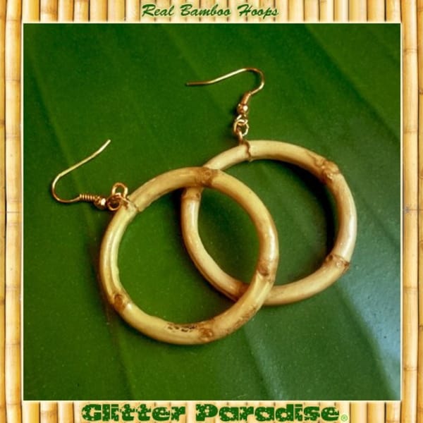 Natural Bamboo Hoops - Earrings - Bamboo Root - Bamboo Hoops - Bamboo Jewelry - Vintage Exotica - Beach Jewelry - Wahine - Glitter Paradise®