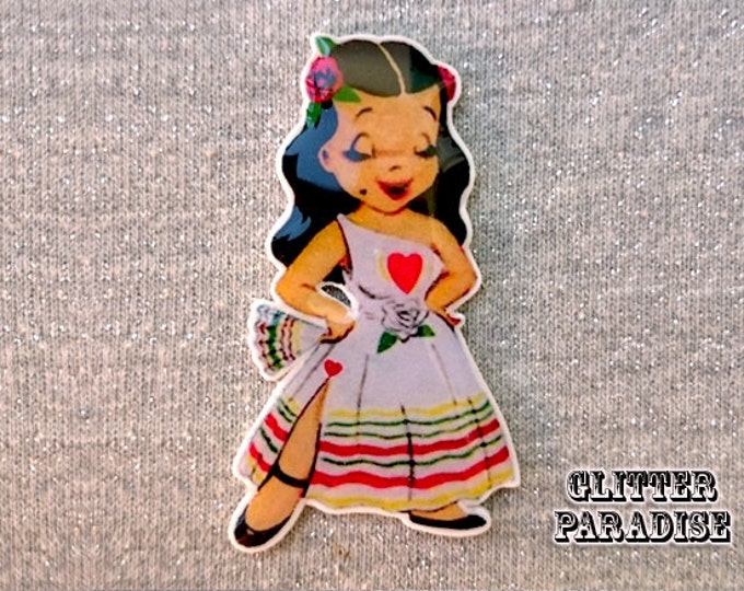 Morenita Mia - Brooch - Vintage Valentines - Mexicana - Latina - Chola - Bonita - Guapa - Chingona - 1950's Valentine - Glitter Paradise®