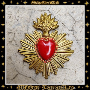 Broche Cœur En Métal Doré émaillé - Signée SHALALA - Occasion En Bon état - Bijou Vintage