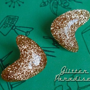 Confetti Lucite Atomic Boomerang Oorbellen Glitter Boemerangs Mid-Century Modern Retro Oorbellen Pinup Oorbellen Glitter Paradise® Gold