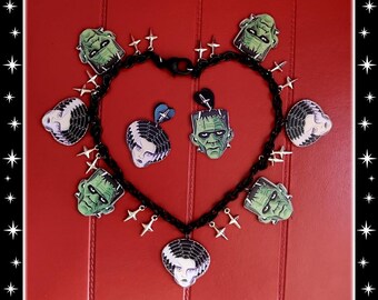 The Creature and The Bride - Jewelry Set  - Classic Monsters - Frankenstein - Retro Vintage Classic Monsters - Monster - Glitter Paradise®