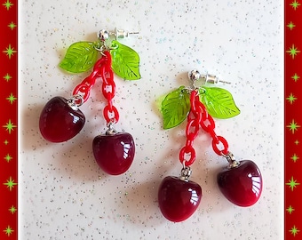 30s Style Cherry Earrings: Celluloid Dangle Jewelry