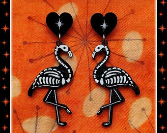 Dead Flamingo - Earrings - Skeleton Flamingo - Gothic Earrings - Psychobilly Jewelry - Gothic Flamingo - Ghoul Jewelry - Glitter Paradise®