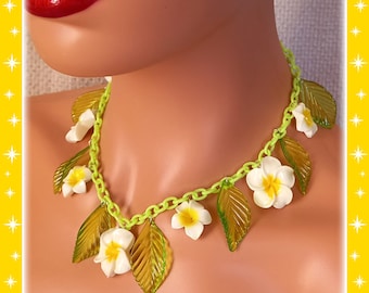 30s Celluloid Style Plumeria - Jewelry Set - Plumeria Earrings - Frangipani Necklace - 30s Vintage Celluloid - Plumeria - Glitter Paradise®