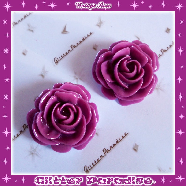 Vintage Rose Earrings Rose Earrings Rose Clip-ons Earrings Vintage Roses Jewelry Romantic Flowers 50s Floral Glitter Paradise® Purple