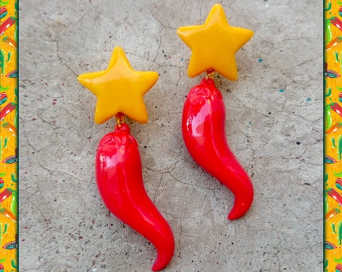 Estrella & Chili - Earrings - Piment Rouge - Vert - Hot - Chili - Pinup Mexicaine - Vintage Mexicana - Retro Mexico - Glitter Paradise®