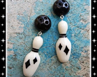 Fakelite Bowling Ball & Pin Earrings - Retro Skittle Jewelry