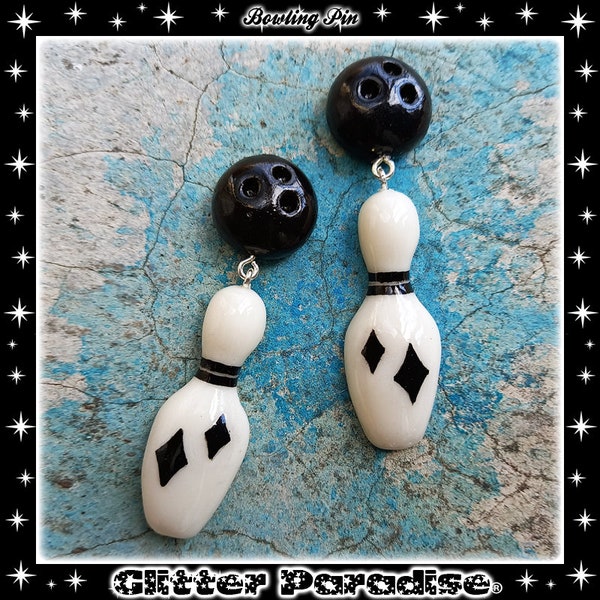 Fakelite Bowling Pin & Ball - Boucles d'Oreilles - Quille de Bowling Rétro Années 50 - Boucles d'Oreilles Bowling - 1950 - Glitter Paradise®