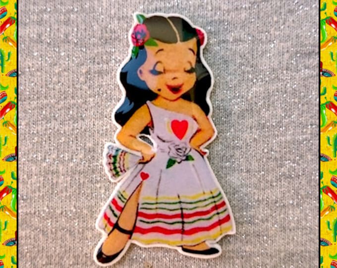 Morenita Mia - Brooch - Vintage Valentines - Mexicana - Latina - Chola - Bonita - Guapa - Chingona - 1950's Valentine - Glitter Paradise®