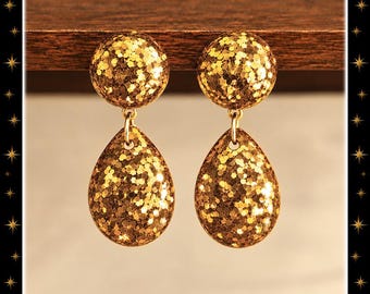 Baby Lucite Dome & Teardrop Dots  - Earrings - Confetti Lucite - Glitter Earrings - Retro Hoops - Pinup Hoops - 1950  - Glitter Paradise®