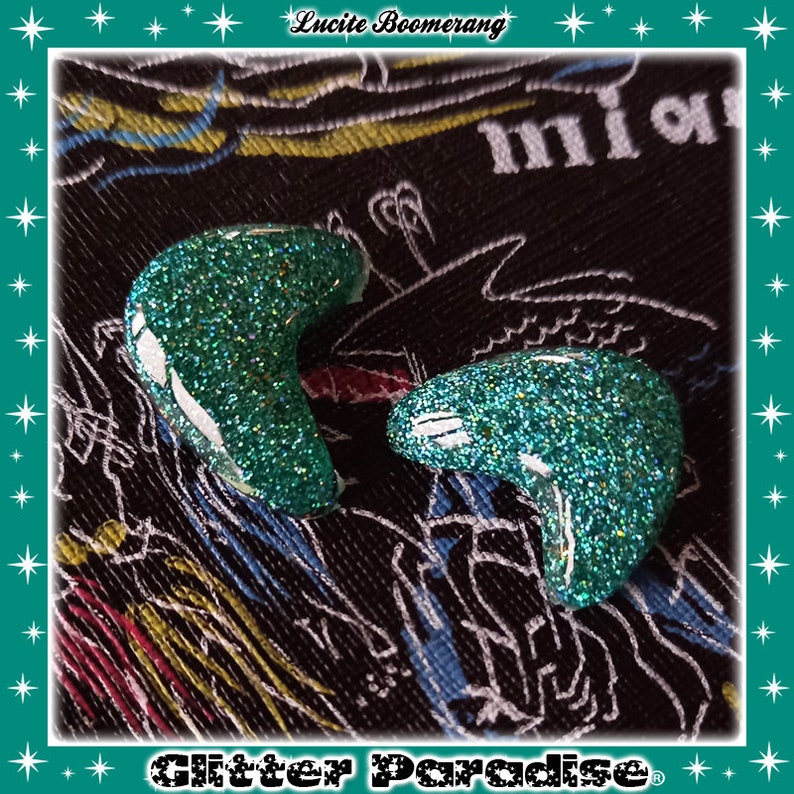 Confetti Lucite Atomic Boomerang Earrings Glitter Boomerangs Mid-Century Modern Retro Earrings Pinup Earrings Glitter Paradise® Lagoon