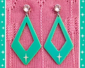 Atomic Kite Hoops Deluxe - Earrings - Mid-Century Modern Jewelry - Starlite Motel Earrings - 1950s Retro Kite Earrings - Glitter Paradise®