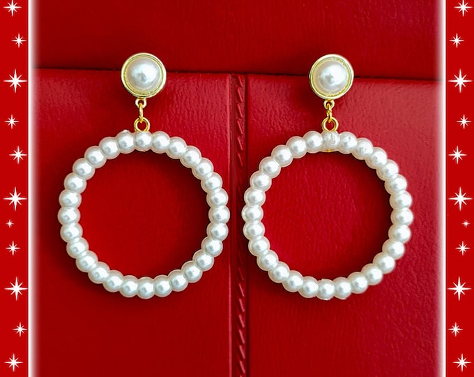 Marilyn Slim Pearl Hoops - Earrings - 1950's Retro Hoops - Pearl Earrings - Heart Pearls Earrings - Valentines Earrings - Glitter Paradise®