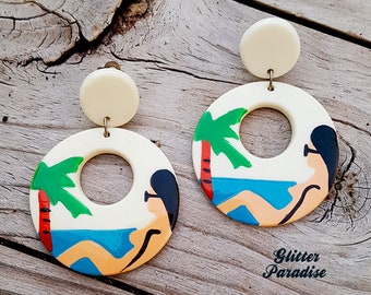 Original Vintage Beach Hoops - Earrings - Mid-Century Modern - 1950's Earrings - Retro Vintage Palm Beach - Retro Summer - Glitter Paradise®