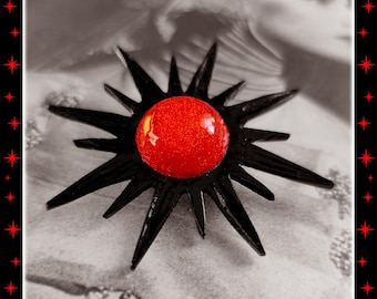 Mid-Century Modern Sunburst Black & Red - Brooch - Star Brooch - Sun Brooch - 1950 - Sunburst Mirror - Starburst Brooch - Glitter Paradise®