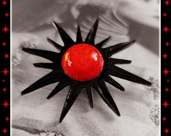 Mid-Century Modern Sunburst Black & Red - Brooch - Star Brooch - Sun Brooch - 1950 - Sunburst Mirror - Starburst Brooch - Glitter Paradise®