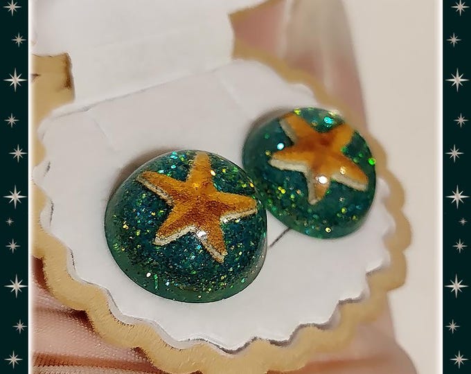 Lucite Domes Starfish - Earrings - Starfish Earrings - Starfish Jewelry - Mermaid Earrings - Glitter Mermaid Jewelry - Glitter Paradise®