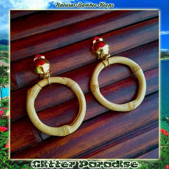 Creoles En Bambou Naturel a Clips Bambou Anneaux En Bambou Wahine Bijoux Bambou Aloha Vintage Exotica Glitter Paradise Etsy Ireland