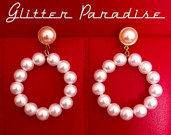 Marilyn Pearl Hoops - Earrings - 1950's Retro Hoops - Pearl Hoops Earrings - Heart Pearls Earrings - Valentines Earrings - Glitter Paradise®