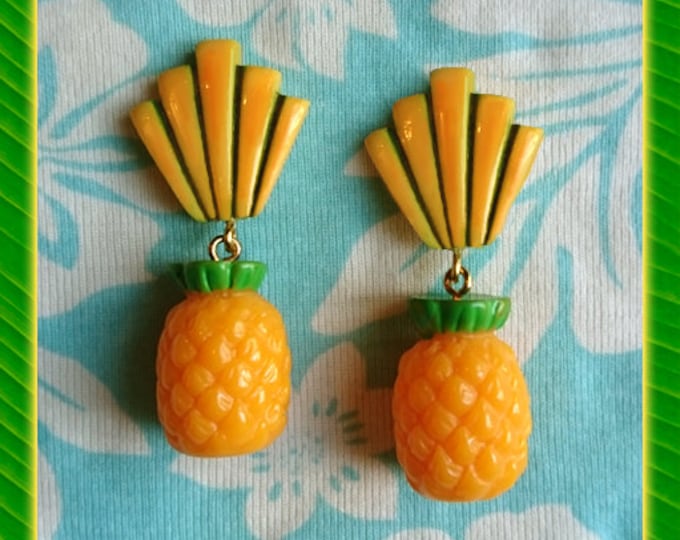 Art-Deco Shell Pineapple - Earrings - Pineapple - Carmen Miranda Earrings - 50s Fruit Earrings - Art-Deco - Piña Colada - Glitter Paradise®