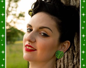 Monstera Leaf - Earrings – Tropical Leaf Earrings – Retro Tropical Jewelry – Monstera Leaf Earrings – Botanical Jewelry – Glitter Paradise®