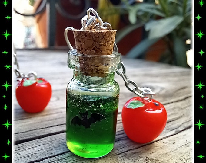 Poison Bottle & Apple - Earrings - Poison Jewelry - Snow White - Witch Poison Bottle - Magic Potion - Poisoned Apple - Glitter Paradise®