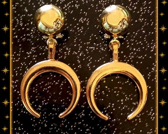 Moon Priestess Gold - Earrings - Moon & Domes - Witch Hoops - Crescent Moon Jewelry - Fetish Moon - Wicca Jewelry - Moon - Glitter Paradise®