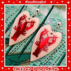Retro Lobster Love - Earrings - Lobster Jewelry - Retro Sea Earrings - Sea Summer Earrings - Red Lobster Accessories  - Glitter Paradise®