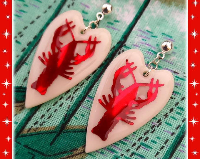 Retro Lobster Love - Earrings - Lobster Jewelry - Retro Sea Earrings - Sea Summer Earrings - Red Lobster Accessories  - Glitter Paradise®