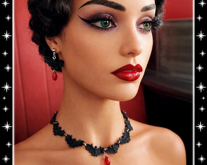 Midnight Bat's Elixir - Set - Bat Jewelry Set - Bat Jewelry - Ghoul Jewelry - Gothic Jewelry - Dark Gothic Vampire Set - Glitter Paradise®