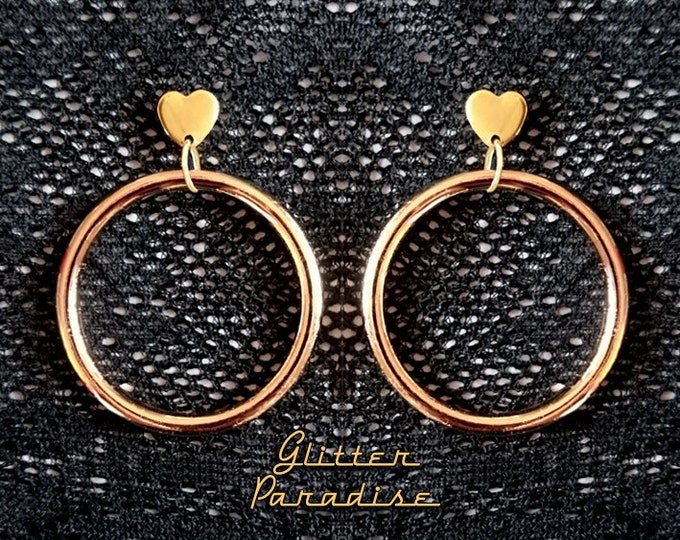 Marilyn Hoops & Hearts - Earrings -  Barbie Hoops - Pinup Hoops - Hoops Earrings - Gold Hoops - 50s - Retro Hoops Gold - Glitter Paradise®