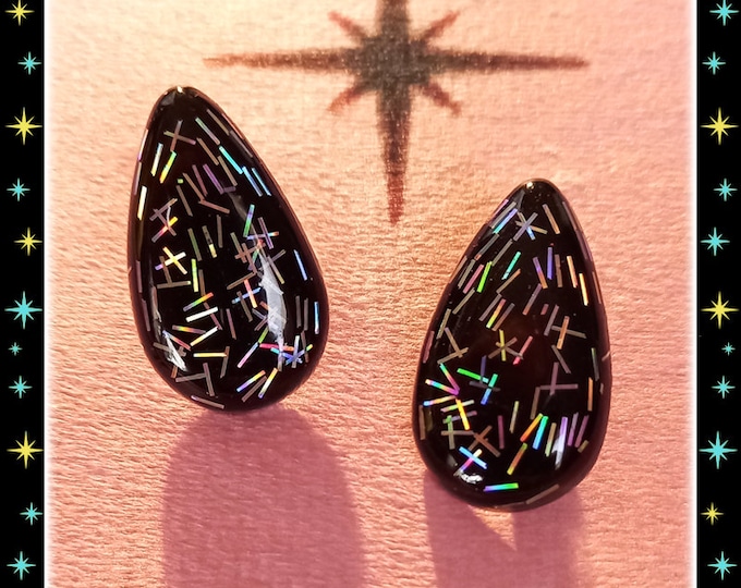 Lucite Drop Black & Tinsel - Earrings - Mid-Century Modern - Sparkles - Glitter - Vintage Inspired - Retro Jewelry - 50s - Glitter Paradise®