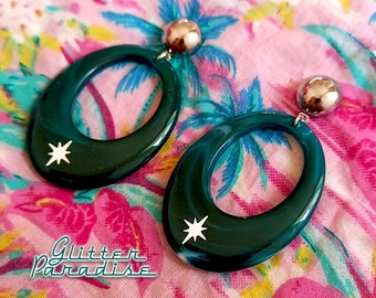 Oval Starlite Deep Lagoon - Earrings - Mid-Century Modern - Starlite Motel - 50s Retro Hoops Earrings - Vintage Inspired - Glitter Paradise®