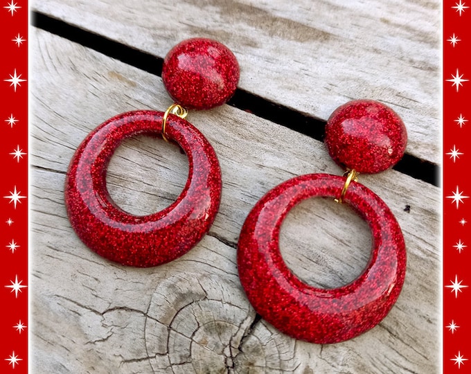Baby Lucite Hoops & Dômes - Earrings - Confetti Lucite - Glitter Hoops Earrings - Retro Hoops - Pinup Hoops - 1950 Jewel - Glitter Paradise®