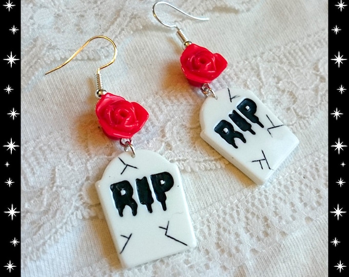 RIP - Boucles d'Oreilles R.I.P - Gothique - Cimetière -  Tombe - Fantôme - Bijoux d'Halloween - Goth - Horreur - Ghoul - Glitter Paradise®