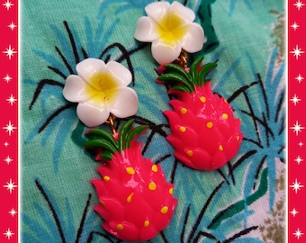 Hawaiian Dragon Fruit - Earrings - Pitahaya Earrings - Vintage Exotica - Tutti Frutti - Tropical - Dragon Fruit Jewelry - Glitter Paradise®