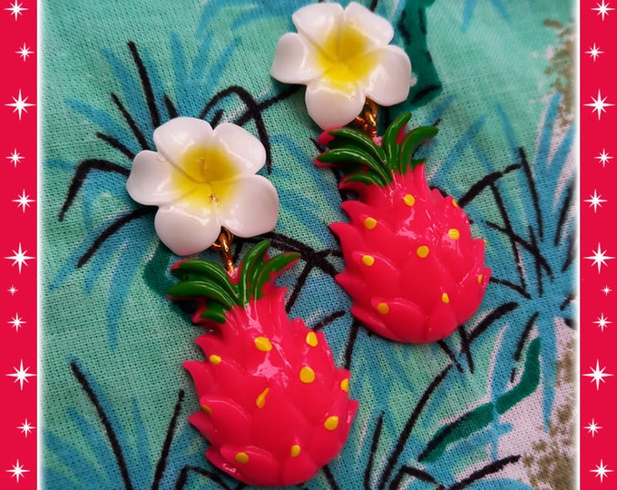 Hawaiian Dragon Fruit - Earrings - Pitahaya Earrings - Vintage Exotica - Tutti Frutti - Tropical - Dragon Fruit Jewelry - Glitter Paradise®