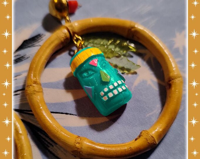 Bamboo & Rainbow Tiki - Earrings - Bamboo Earrings - Bamboo Hoops - Bamboo and Tiki Hoops - Tiki Earrings - Tiki Jewelry - Glitter Paradise®