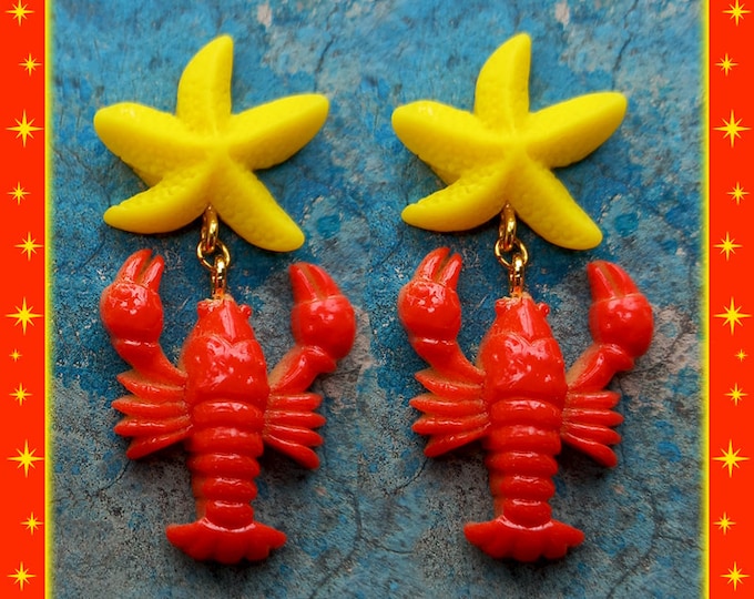 All Star Lobster - Earrings - Lobster - Mermaid Earrings - Beach Mermaid Jewelry - Lobster Jewelry - Vintage Red Lobster - Glitter Paradise®