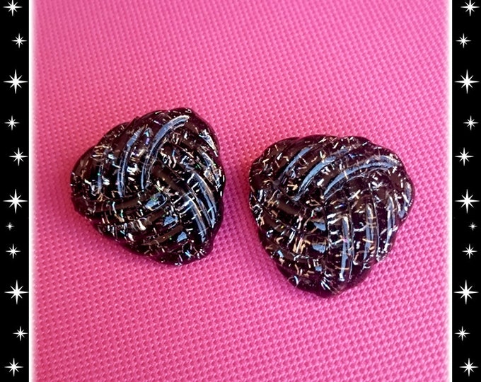 Lucite Whool Black & Tinsel - Earrings - Confetti Lucite - Glitter Earrings - 50s Retro Lucite Jewels - Vintage Inspired - Glitter Paradise®